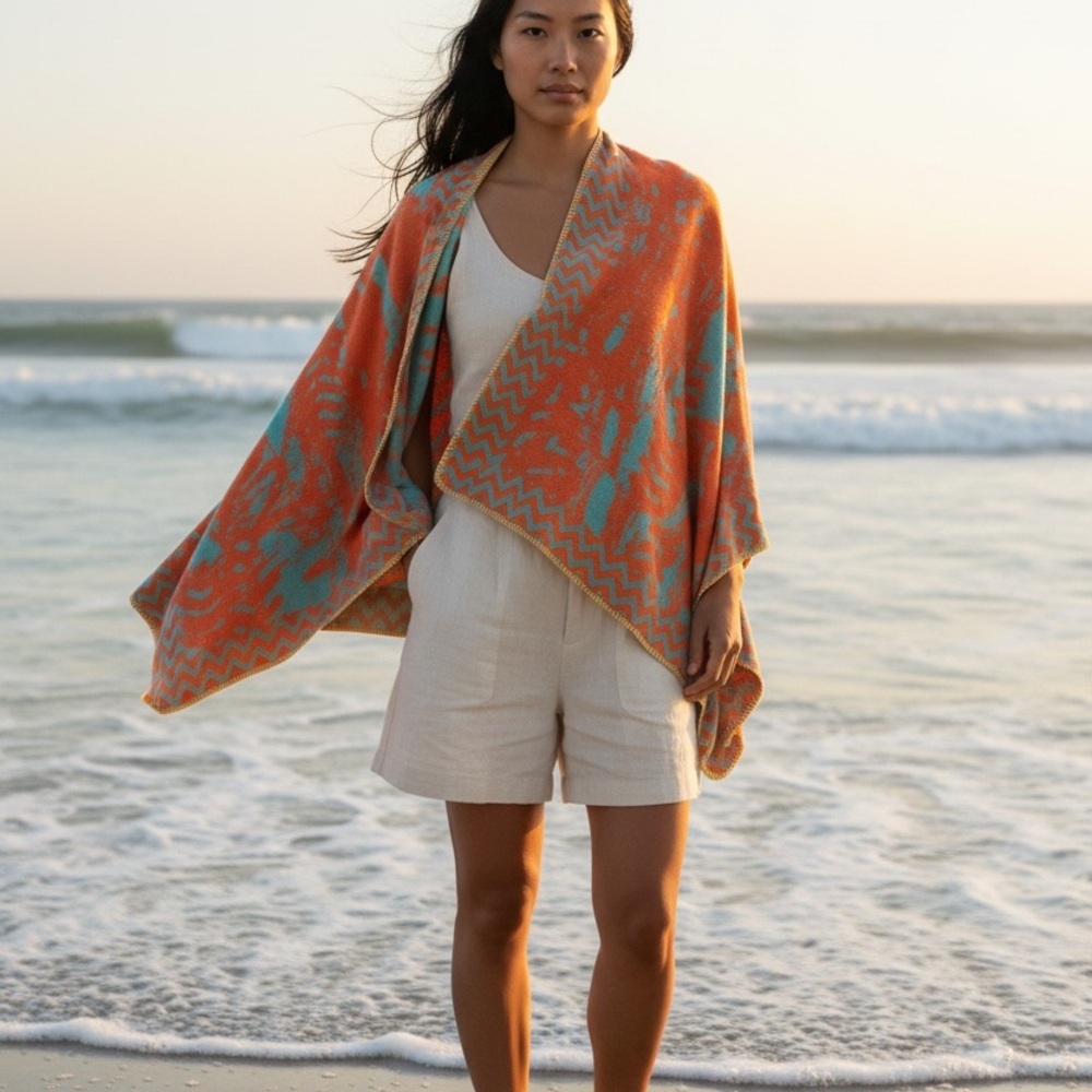 Orange & Teal Patterned Beach Wrap - image 1
